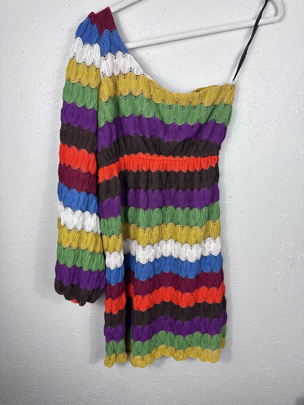 Vintage Judith March One Shoulder Multicolor Dress Size Medium
